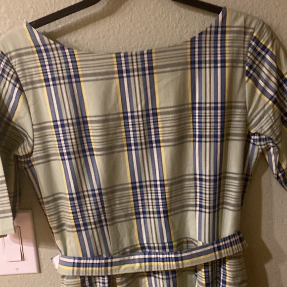 eShakti Green Plaid Vintage Looking Shirt Dress Size 8 - Picture 10 of 11